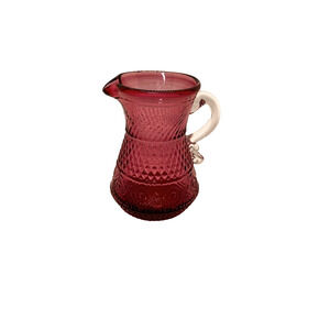 Vtg Pilgram Creamer Cranberry Glass Bennington Applied Handle Red Cottage Coffee